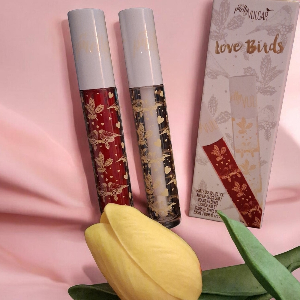 Pretty Vulgar Love Birds Lip Gloss Set - Matte Red & Clear Lip Gloss